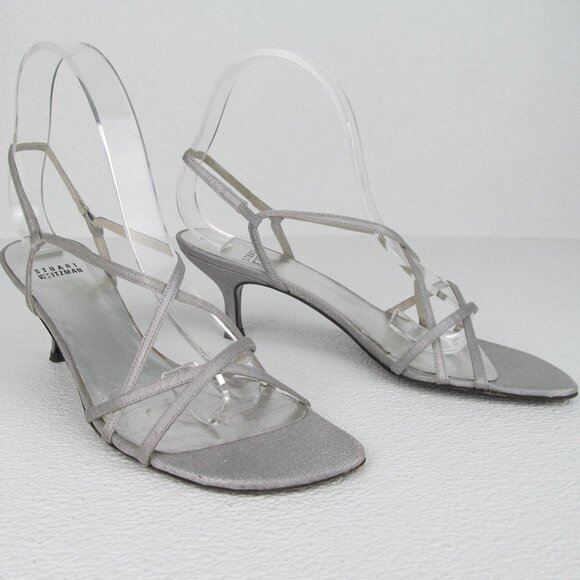 Stuart Weitzman Strappy Sandals Heels Silver size 7 - Picture 1 of 10